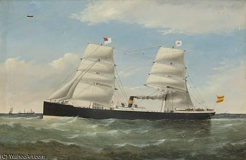Wikioo.org - The Encyclopedia of Fine Arts - Painting, Artwork by William H Yorke - The Steam And Sail Vessel S.S. Emiliano At Sea
