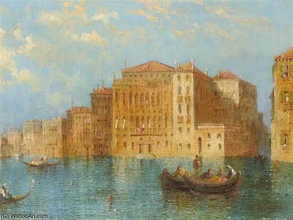 Wikioo.org - The Encyclopedia of Fine Arts - Painting, Artwork by William Meadows - Venetian Canal Scene With Figures In A Gondola