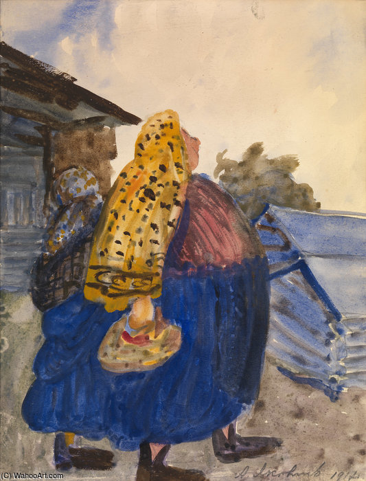 Wikoo.org - موسوعة الفنون الجميلة - اللوحة، العمل الفني Alexander Evgenievich Yakovlev - Peasant Woman With A Kerchief