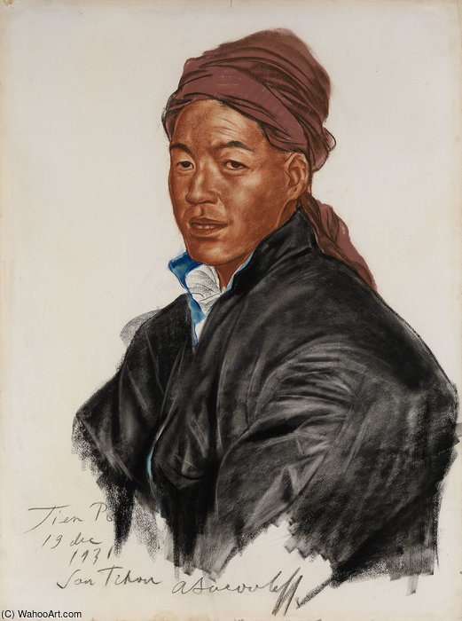 Wikioo.org – La Enciclopedia de las Bellas Artes - Pintura, Obras de arte de Alexander Evgenievich Yakovlev - Retrato de Tien Po