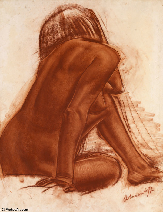 Wikioo.org - Bách khoa toàn thư về mỹ thuật - Vẽ tranh, Tác phẩm nghệ thuật Alexander Evgenievich Yakovlev - Seated Nude From The Back