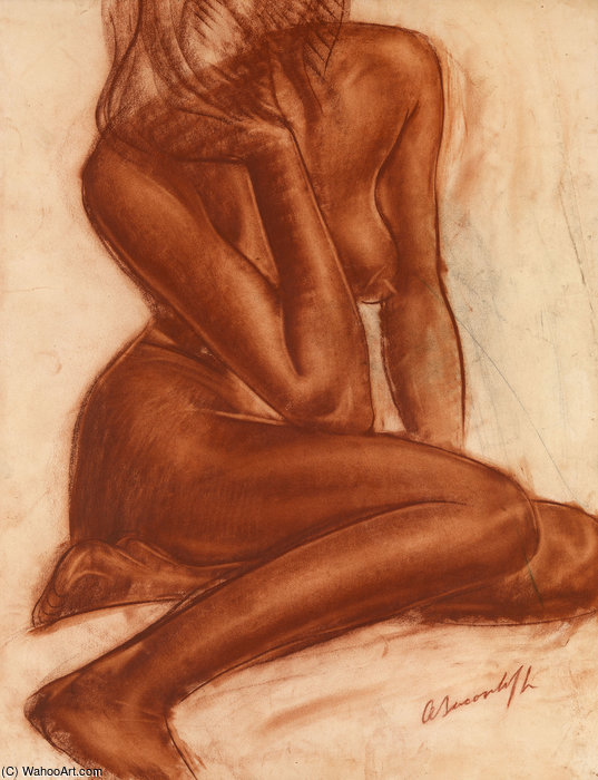 WikiOO.org - Εγκυκλοπαίδεια Καλών Τεχνών - Ζωγραφική, έργα τέχνης Alexander Evgenievich Yakovlev - Seated Nude