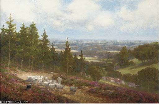 Wikioo.org - The Encyclopedia of Fine Arts - Painting, Artwork by Alexander Young - A Shepherd With His Flock At Shere, Near Dorking