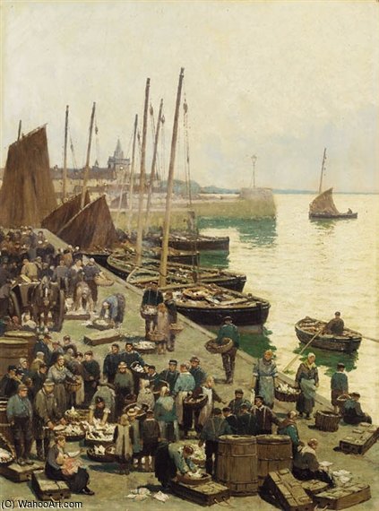 Wikioo.org - สารานุกรมวิจิตรศิลป์ - จิตรกรรม Alexander Young - An East Coast Harbour With Fisherfolk