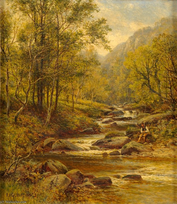 WikiOO.org - 백과 사전 - 회화, 삽화 Alexander Young - Angler On The Stream