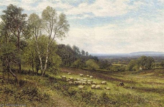 WikiOO.org - Encyclopedia of Fine Arts - Malba, Artwork Alfred I Glendening - A Shepherd With His Flock