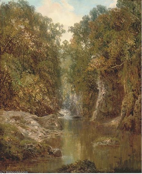 Wikioo.org - The Encyclopedia of Fine Arts - Painting, Artwork by Alfred I Glendening - A Wooded River Landscape
