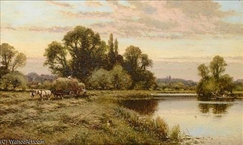WikiOO.org - Encyclopedia of Fine Arts - Schilderen, Artwork Alfred I Glendening - Carting Hay By The Thames
