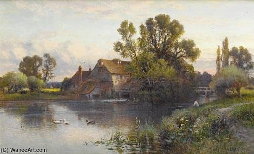 Wikioo.org - สารานุกรมวิจิตรศิลป์ - จิตรกรรม Alfred I Glendening - Fishing By The Mill, Sussex