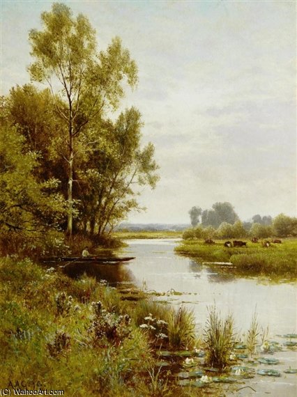 Wikioo.org - The Encyclopedia of Fine Arts - Painting, Artwork by Alfred I Glendening - Fishing In A Quiet Spot