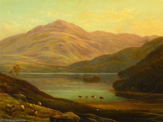 Wikioo.org - The Encyclopedia of Fine Arts - Painting, Artwork by Alfred I Glendening - Scottish Mountain Landscape With Loch