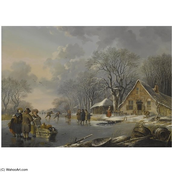 WikiOO.org - Enciklopedija dailės - Tapyba, meno kuriniai Andries Vermeulen - A Winter Landscape With Skaters On A Frozen River Near An Inn