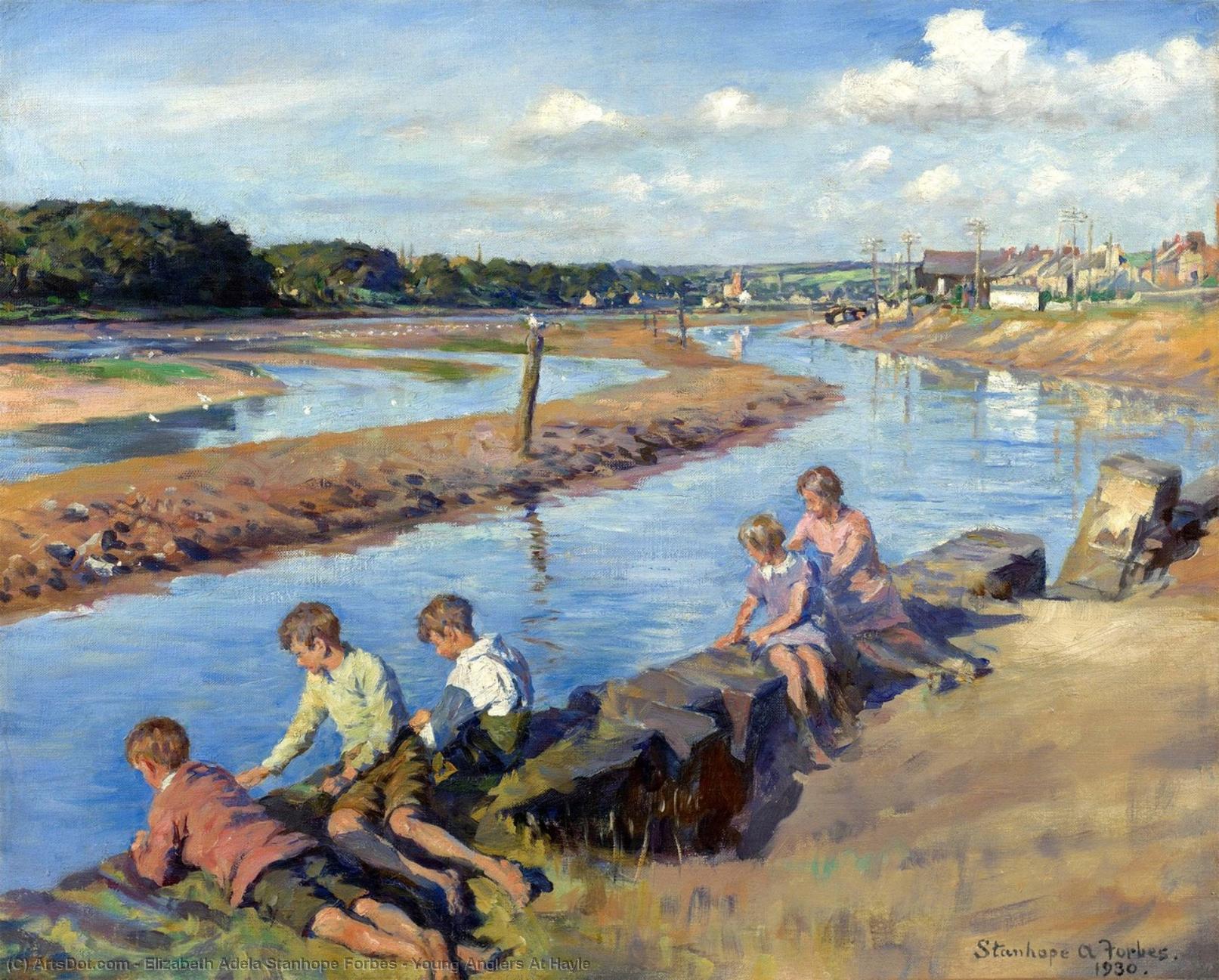 WikiOO.org - Encyclopedia of Fine Arts - Maľba, Artwork Elizabeth Adela Stanhope Forbes - Young Anglers At Hayle