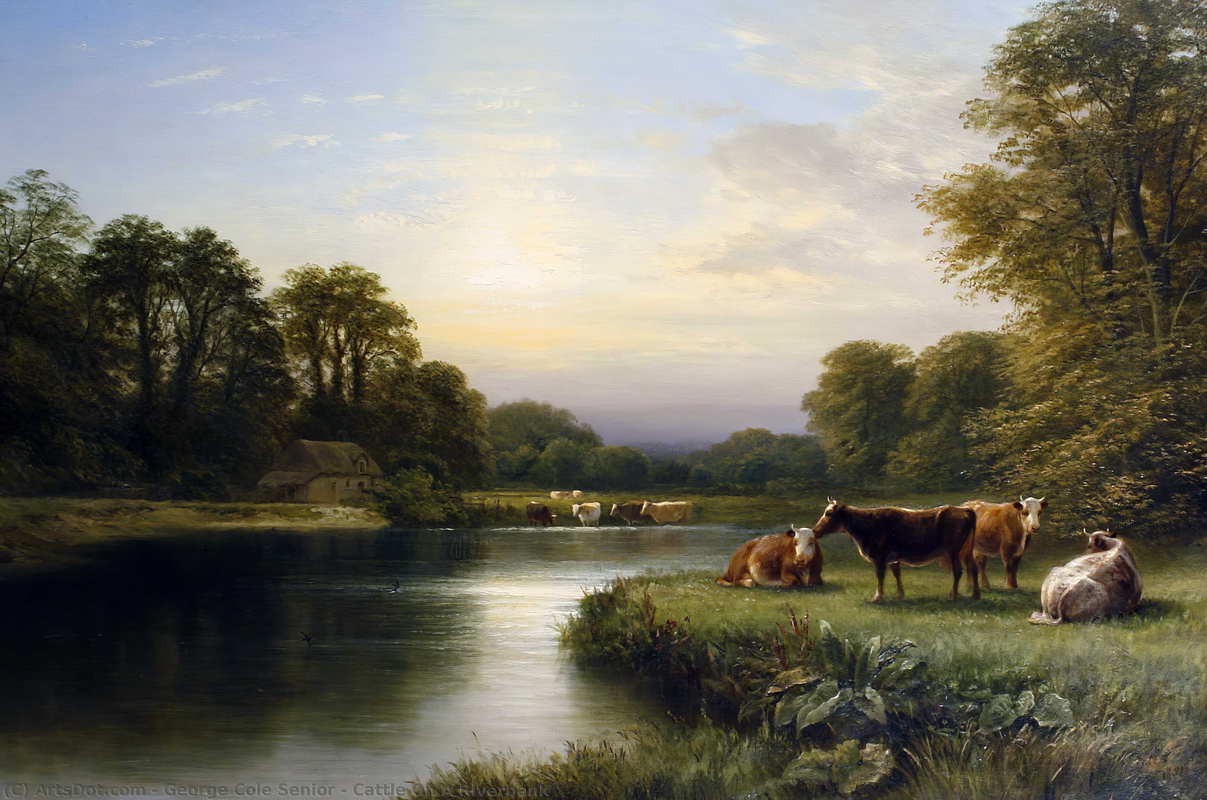 Wikioo.org – L'Encyclopédie des Beaux Arts - Peinture, Oeuvre de George Cole Senior - Bovins bord d une rivière