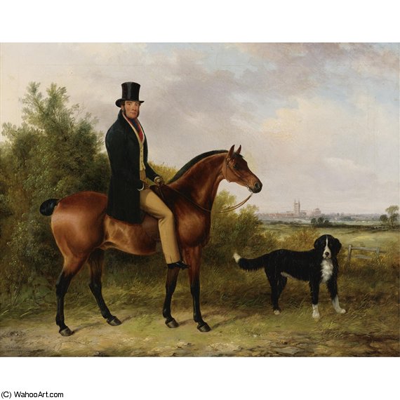 Wikioo.org - The Encyclopedia of Fine Arts - Painting, Artwork by George Cole Senior - John Peale On His Favorite Hunter And A Dog