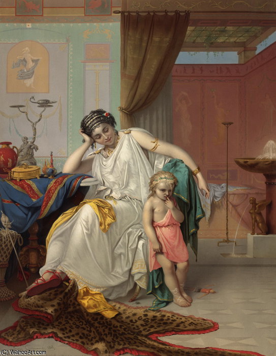 Wikioo.org - The Encyclopedia of Fine Arts - Painting, Artwork by Pierre Olivier Joseph Coomans - Family Life In Pompeii