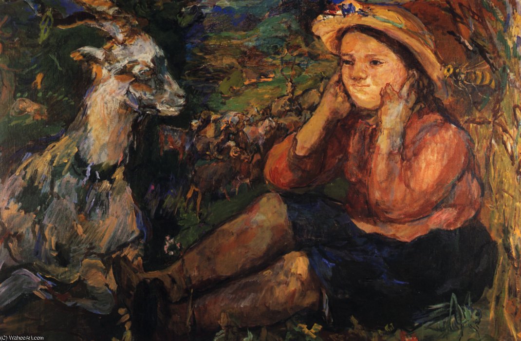 Wikioo.org - The Encyclopedia of Fine Arts - Painting, Artwork by Oskar Kokoschka - Pan (Trudl et la chèvre), Side (Trudl and the goat), Huile sur Toile,