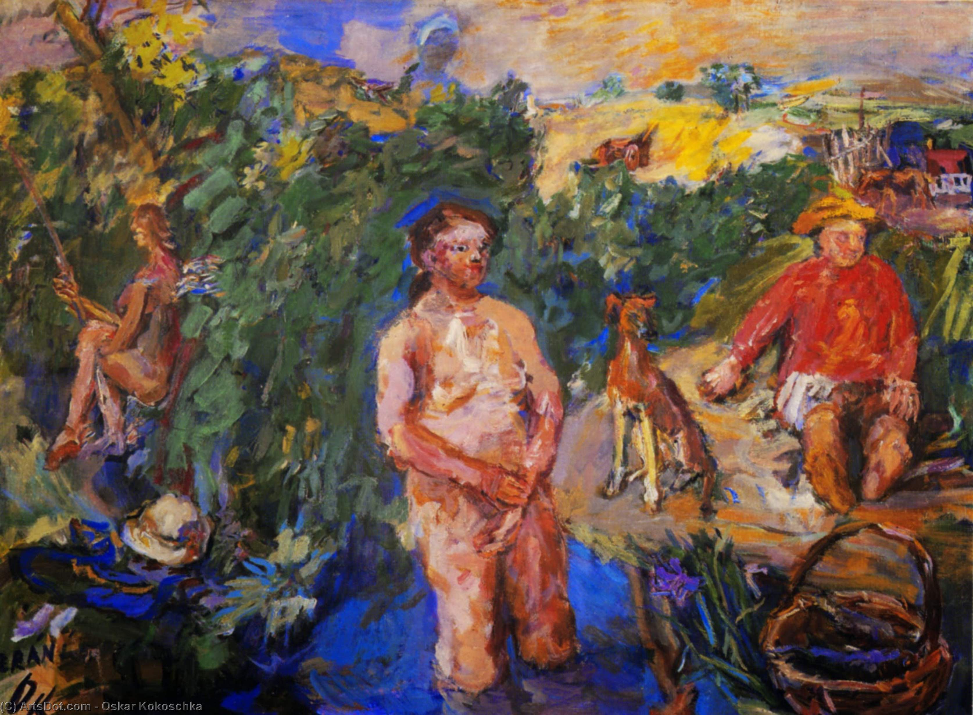Wikioo.org – La Enciclopedia de las Bellas Artes - Pintura, Obras de arte de Oskar Kokoschka - Eté II LA ( Zràni ) , verano ii ( Zràni ) , Aceite sur Lienzo ,