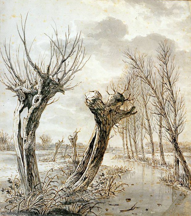 Wikioo.org - The Encyclopedia of Fine Arts - Painting, Artwork by Abraham Van Strij - Landscape in winter Sun