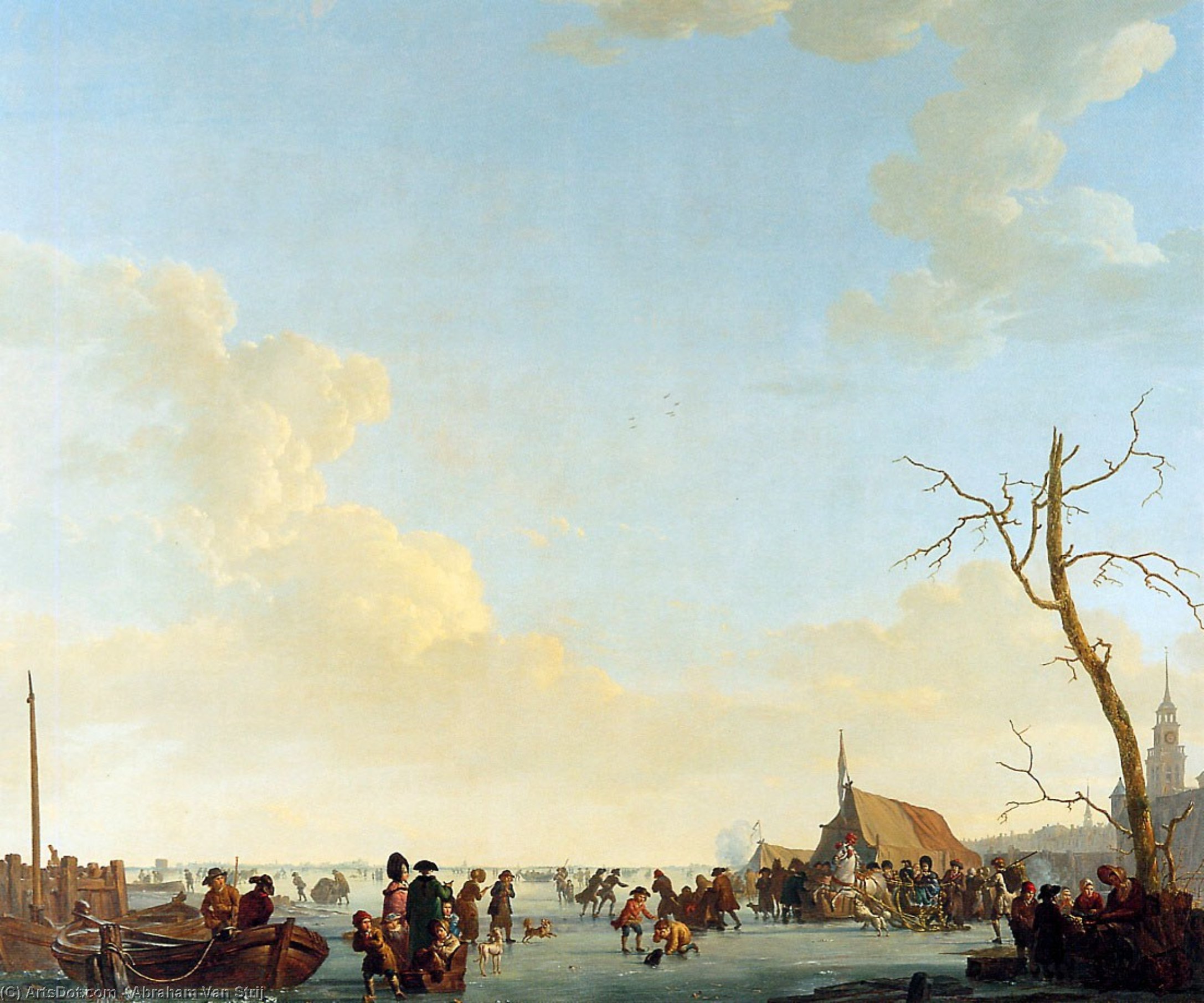 Wikioo.org - The Encyclopedia of Fine Arts - Painting, Artwork by Abraham Van Strij - Merriment on frozen river Sun
