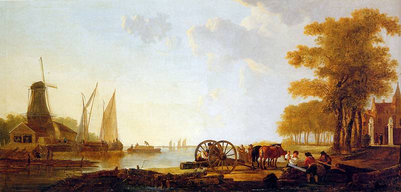 Wikioo.org - The Encyclopedia of Fine Arts - Painting, Artwork by Abraham Van Strij - Riverlandscape with mill