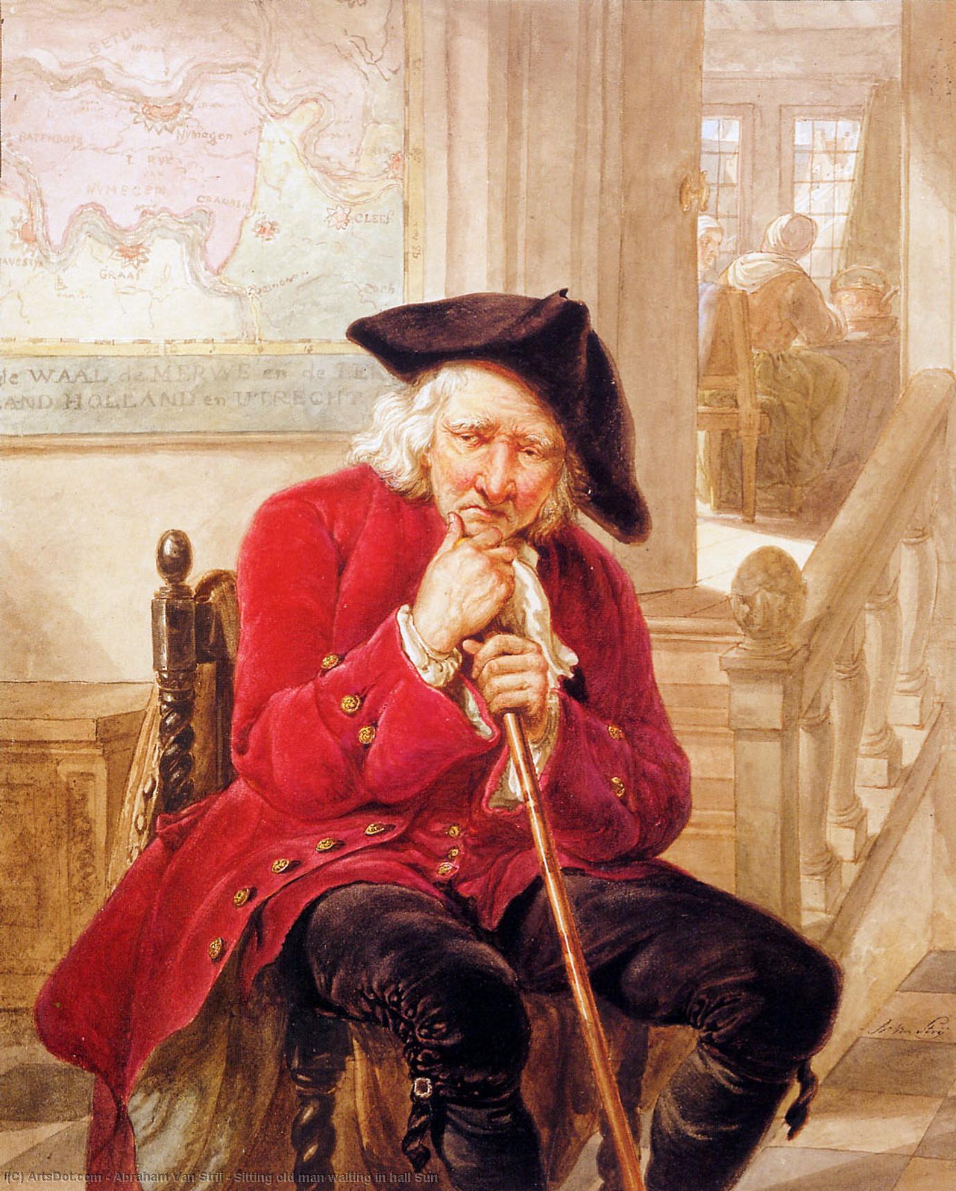 Wikioo.org – L'Encyclopédie des Beaux Arts - Peinture, Oeuvre de Abraham Van Strij - Assis vieux  Homme  attente  dans  salle  ensoleillé