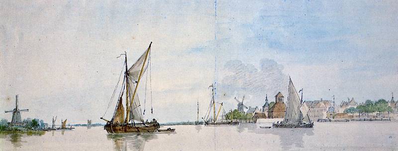 Wikioo.org - The Encyclopedia of Fine Arts - Painting, Artwork by Aert Schouman - Dordrecht at Riedijkse Poort Sun