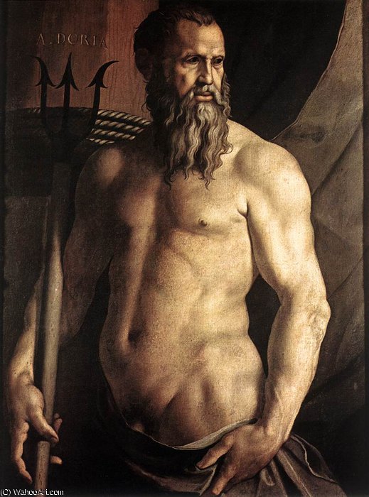 Wikioo.org - The Encyclopedia of Fine Arts - Painting, Artwork by Agnolo Bronzino - Portrait of Andrea Doria as Neptune