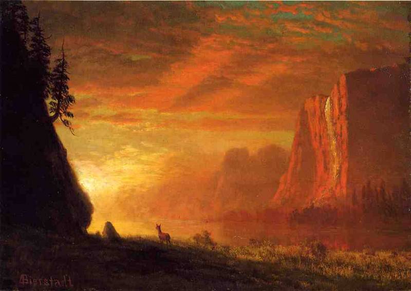Wikioo.org - The Encyclopedia of Fine Arts - Painting, Artwork by Albert Bierstadt - Deer at Sunset