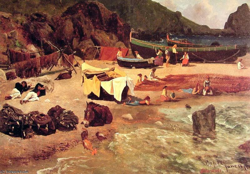 Wikioo.org - The Encyclopedia of Fine Arts - Painting, Artwork by Albert Bierstadt - Fishing Boats at Capri