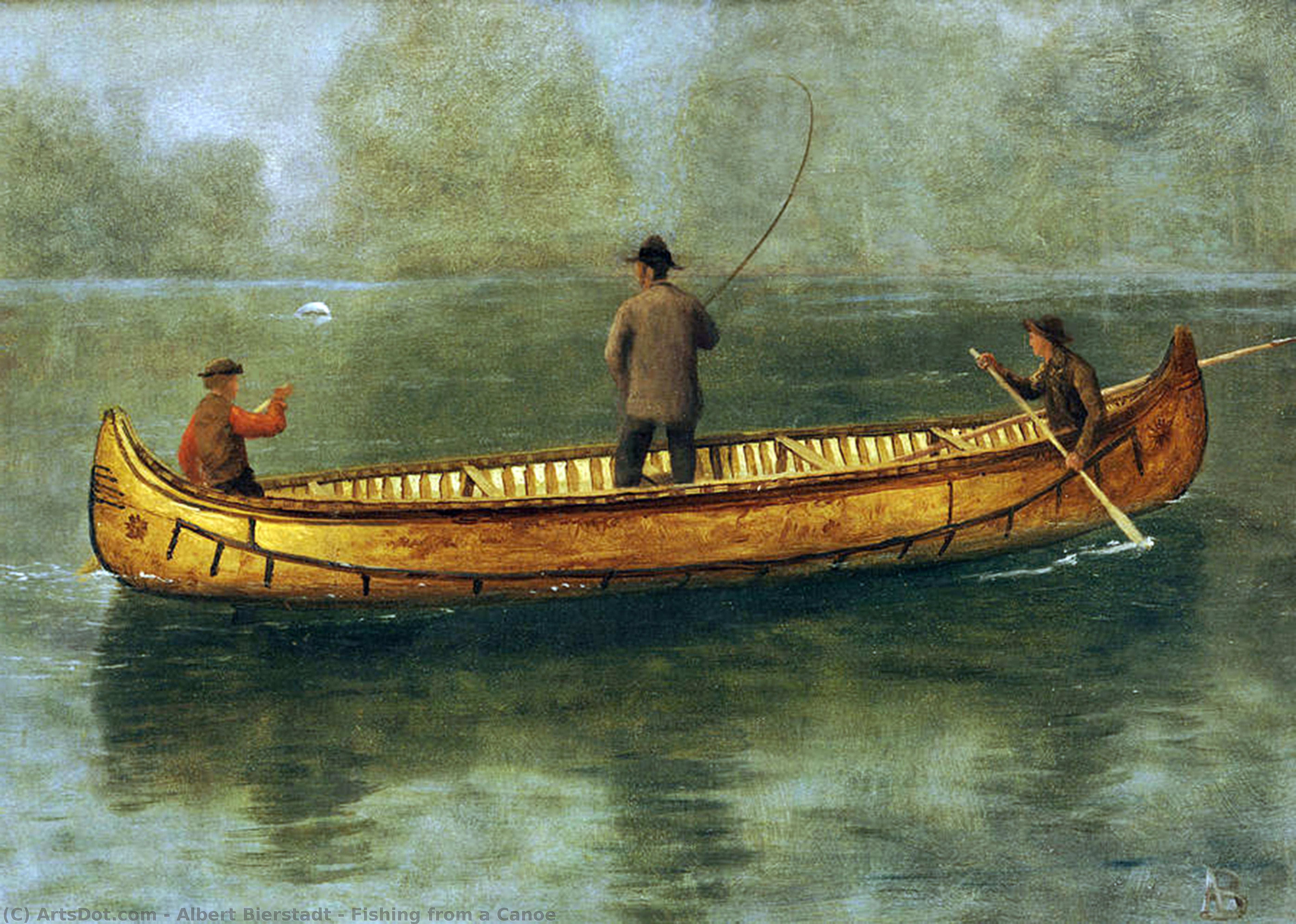 Wikioo.org - The Encyclopedia of Fine Arts - Painting, Artwork by Albert Bierstadt - Fishing from a Canoe