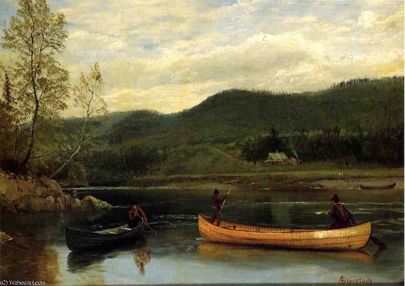 WikiOO.org - Encyclopedia of Fine Arts - Maalaus, taideteos Albert Bierstadt - Men in Two Canoes