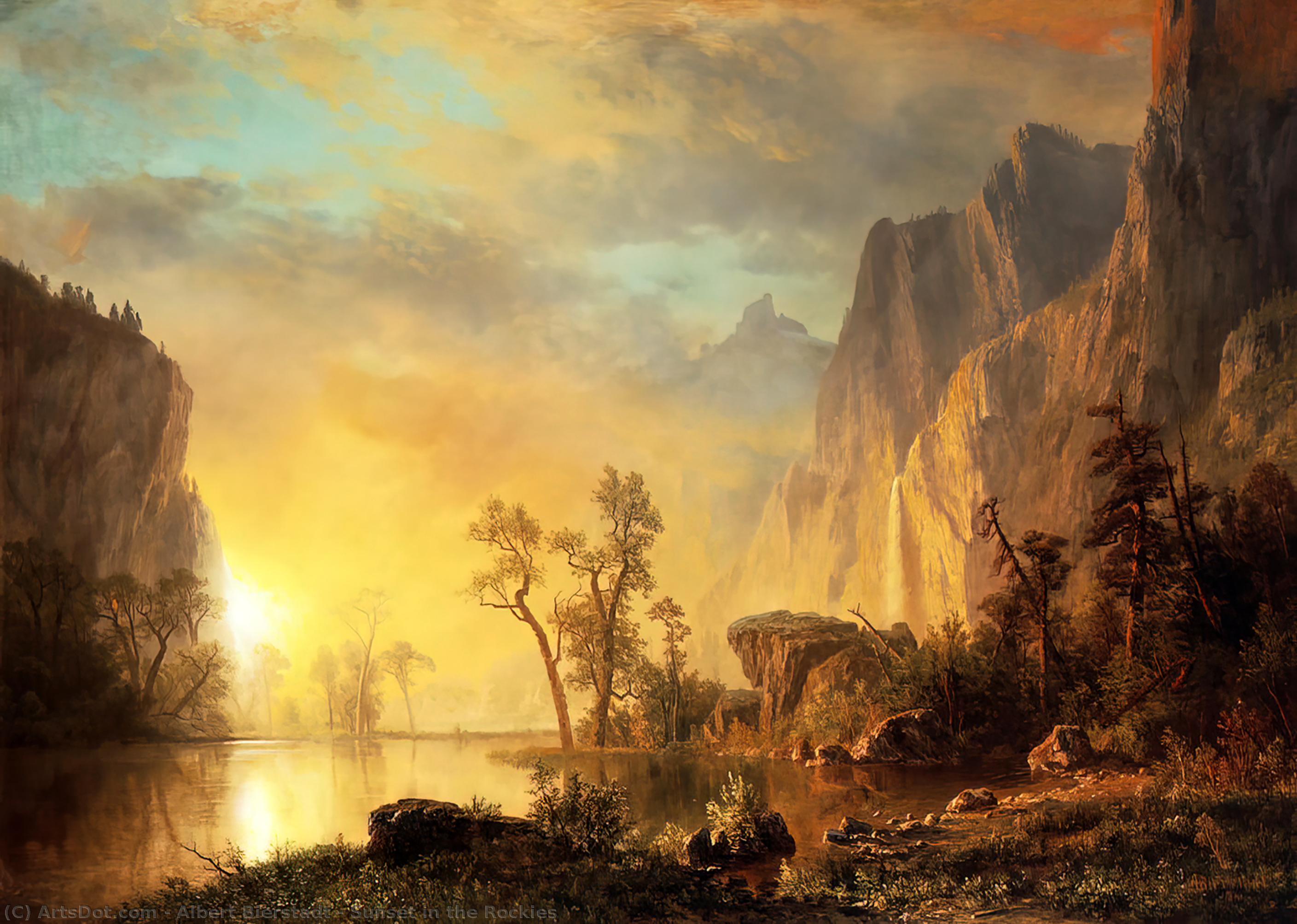 Wikioo.org – L'Encyclopédie des Beaux Arts - Peinture, Oeuvre de Albert Bierstadt - Coucher du soleil dans  la  Rocheuses