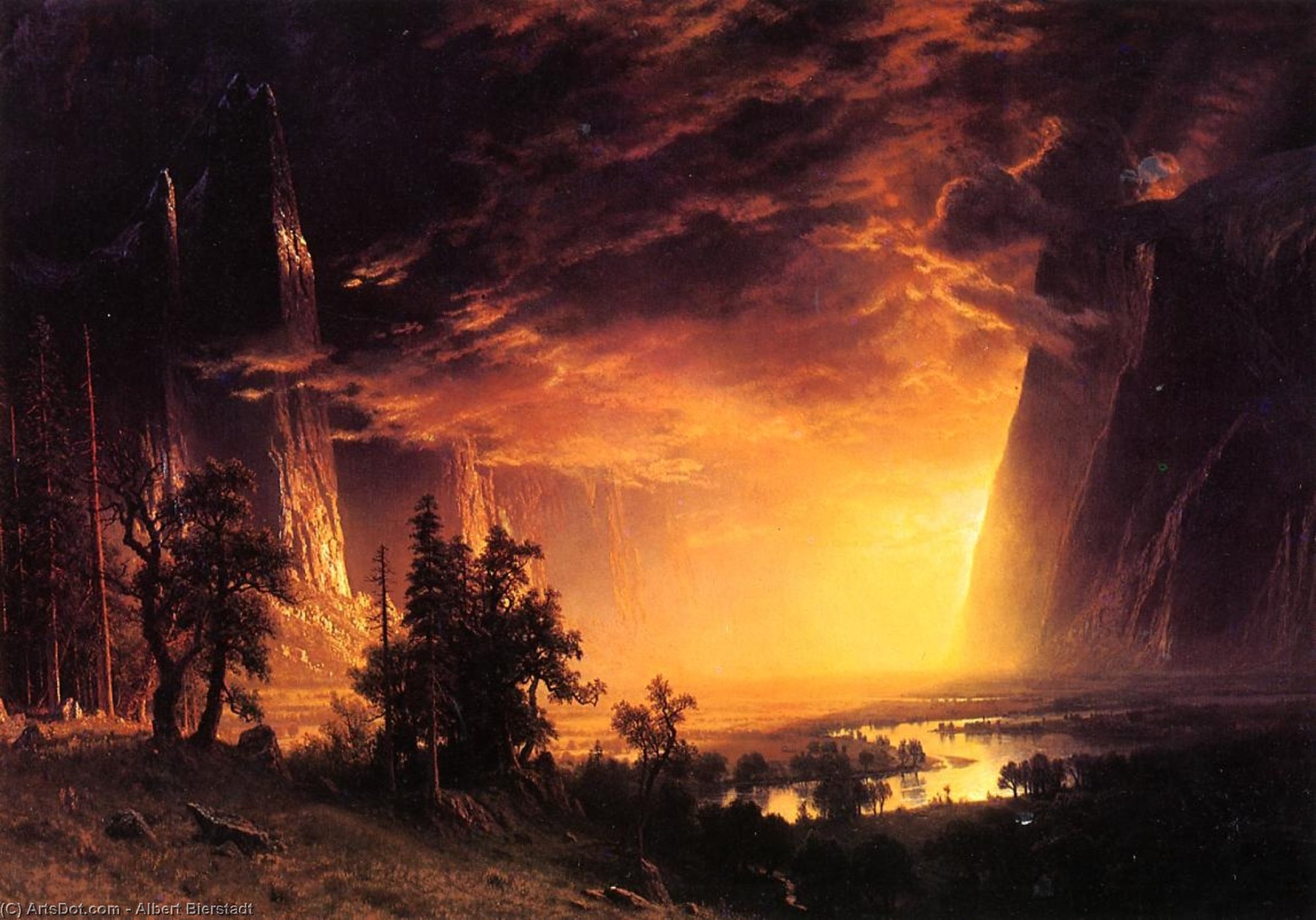 Wikioo.org - Bách khoa toàn thư về mỹ thuật - Vẽ tranh, Tác phẩm nghệ thuật Albert Bierstadt - Sunset in the Yosemite Valley
