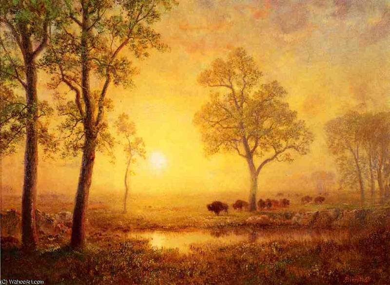 Wikioo.org – La Enciclopedia de las Bellas Artes - Pintura, Obras de arte de Albert Bierstadt - Puesta de sol en la montaña