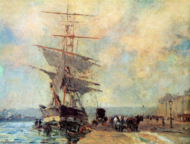 Wikioo.org - The Encyclopedia of Fine Arts - Painting, Artwork by Albert-Charles Lebourg (Albert-Marie Lebourg) - Ship in harbour Rouen Sun