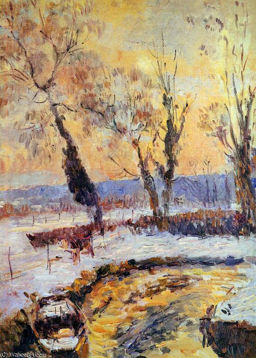 Wikioo.org - The Encyclopedia of Fine Arts - Painting, Artwork by Albert-Charles Lebourg (Albert-Marie Lebourg) - Snow at sunset Sun