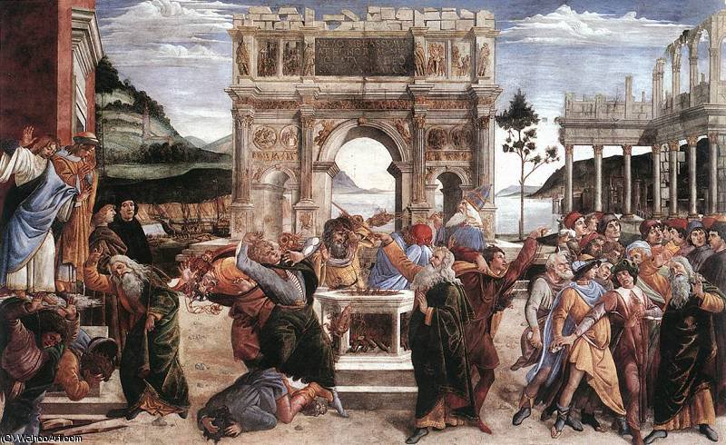 Wikoo.org - موسوعة الفنون الجميلة - اللوحة، العمل الفني Sandro Botticelli - The Punishment of Korah