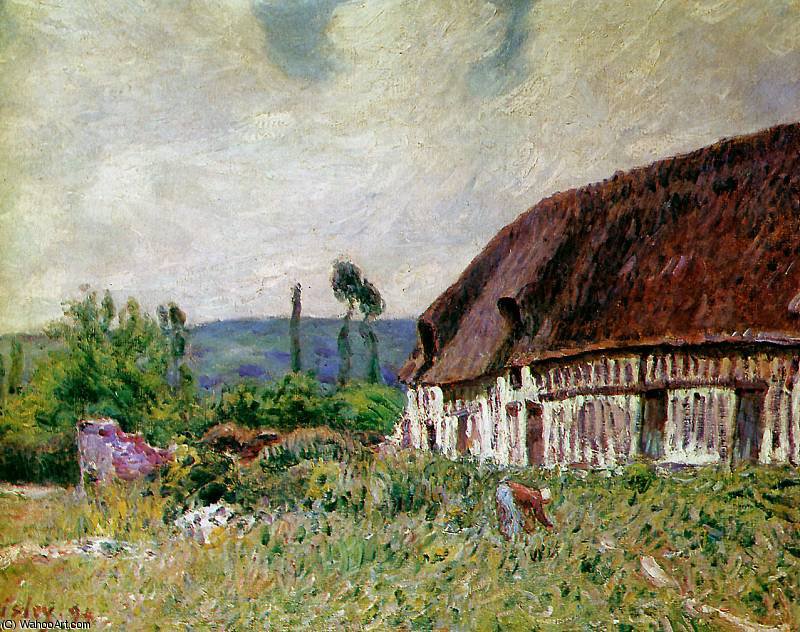 Wikioo.org - The Encyclopedia of Fine Arts - Painting, Artwork by Alfred Sisley - Farmhouse in Normandie Sun
