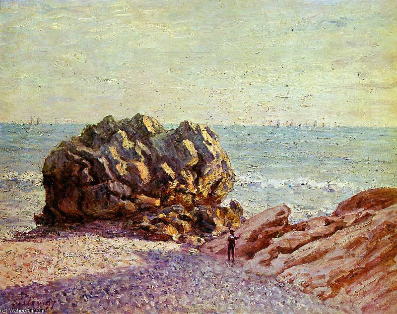 Wikioo.org - Die Enzyklopädie bildender Kunst - Malerei, Kunstwerk von Alfred Sisley - Stor Felsen Ladys Cove in der Abendsonne