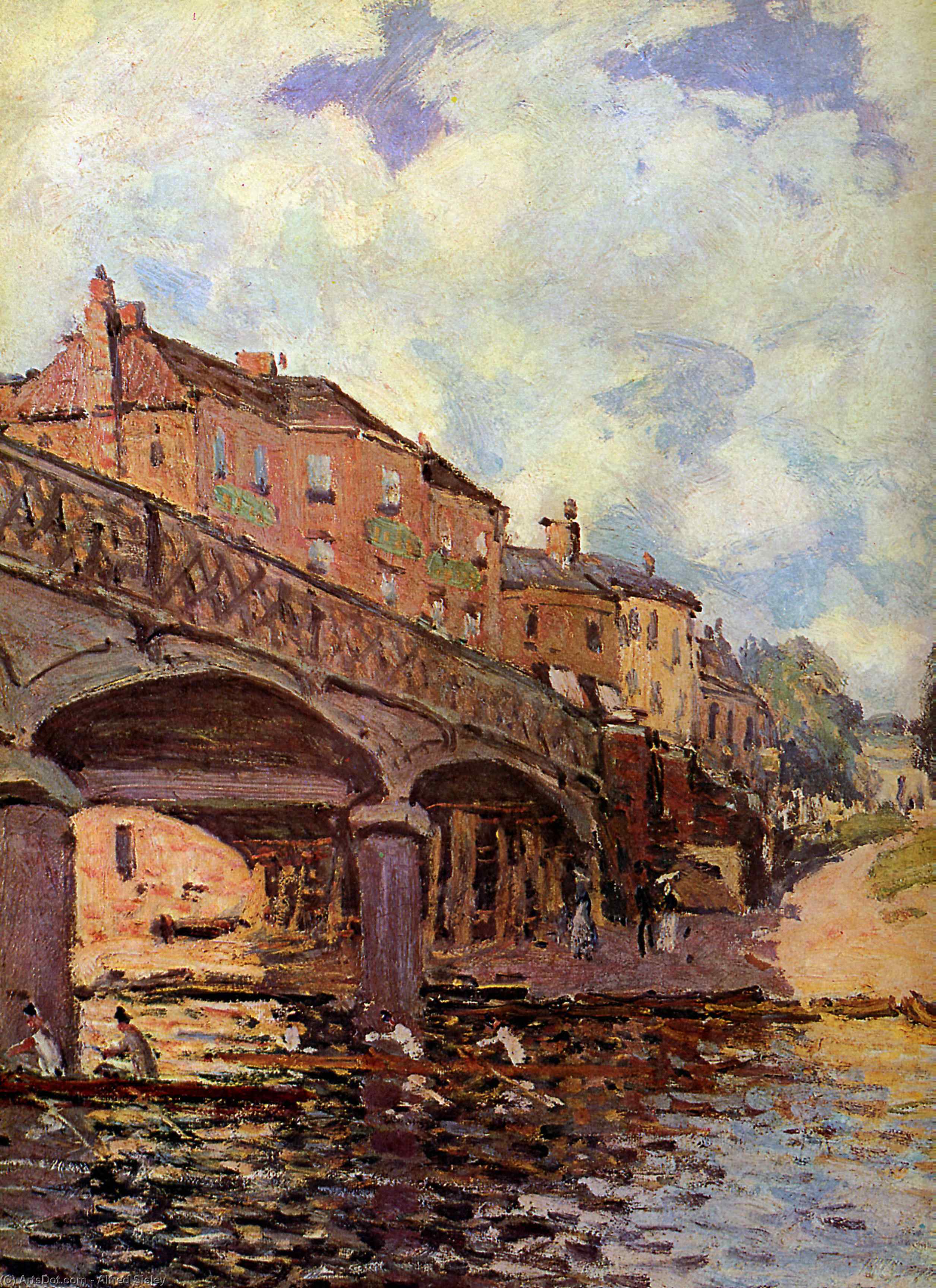 Wikioo.org – L'Encyclopédie des Beaux Arts - Peinture, Oeuvre de Alfred Sisley - Le pont au Hampton Soleil