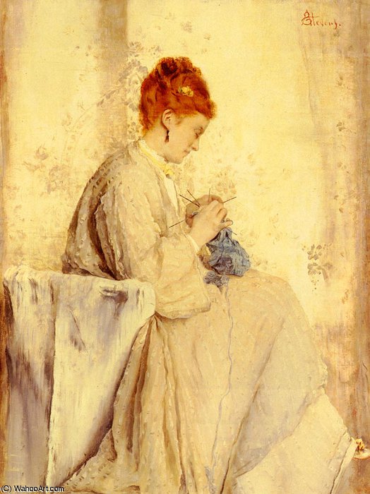 Wikioo.org – La Enciclopedia de las Bellas Artes - Pintura, Obras de arte de Alfred Émile Léopold Stevens - la tricoteuse
