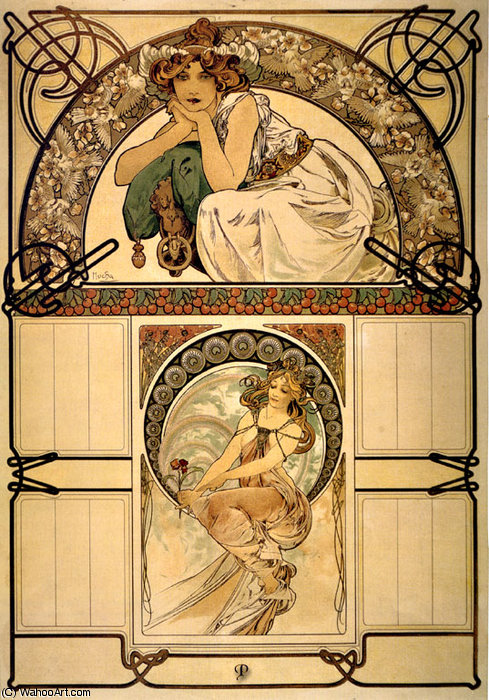 Wikioo.org - The Encyclopedia of Fine Arts - Painting, Artwork by Alfons Maria Mucha - calendrier de la fleur cerisier