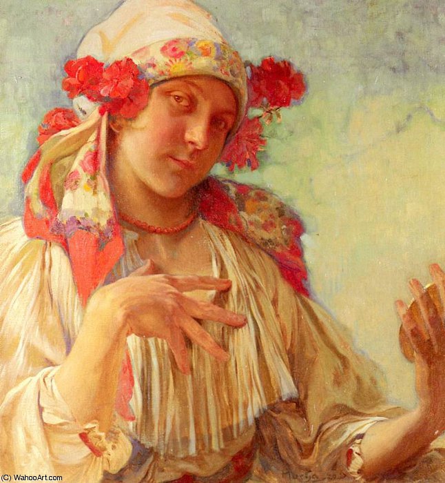 Wikioo.org - The Encyclopedia of Fine Arts - Painting, Artwork by Alfons Maria Mucha - young girl in a moravian costume