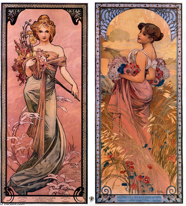 Wikioo.org - The Encyclopedia of Fine Arts - Painting, Artwork by Alfons Maria Mucha - the seasons spring-summer