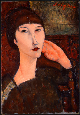Wikoo.org - موسوعة الفنون الجميلة - اللوحة، العمل الفني Amedeo Modigliani - Adrienne (Woman with Bangs) -