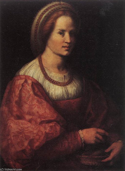Wikioo.org - The Encyclopedia of Fine Arts - Painting, Artwork by Andrea Del Sarto - portrait of a woman with a basket of spindles