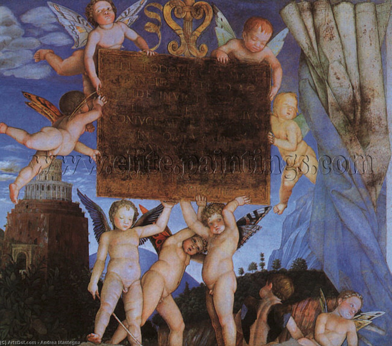 Wikioo.org - The Encyclopedia of Fine Arts - Painting, Artwork by Andrea Mantegna - Camera degli Sposi, detail featuring Putti Holding