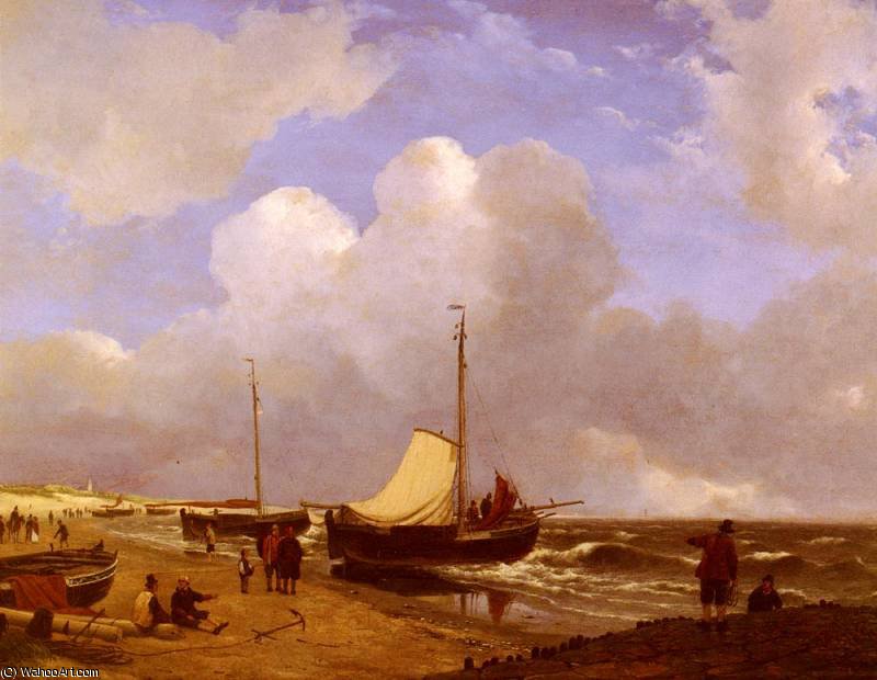 Wikioo.org - The Encyclopedia of Fine Arts - Painting, Artwork by Andreas Schelfhout - moored on the beach
