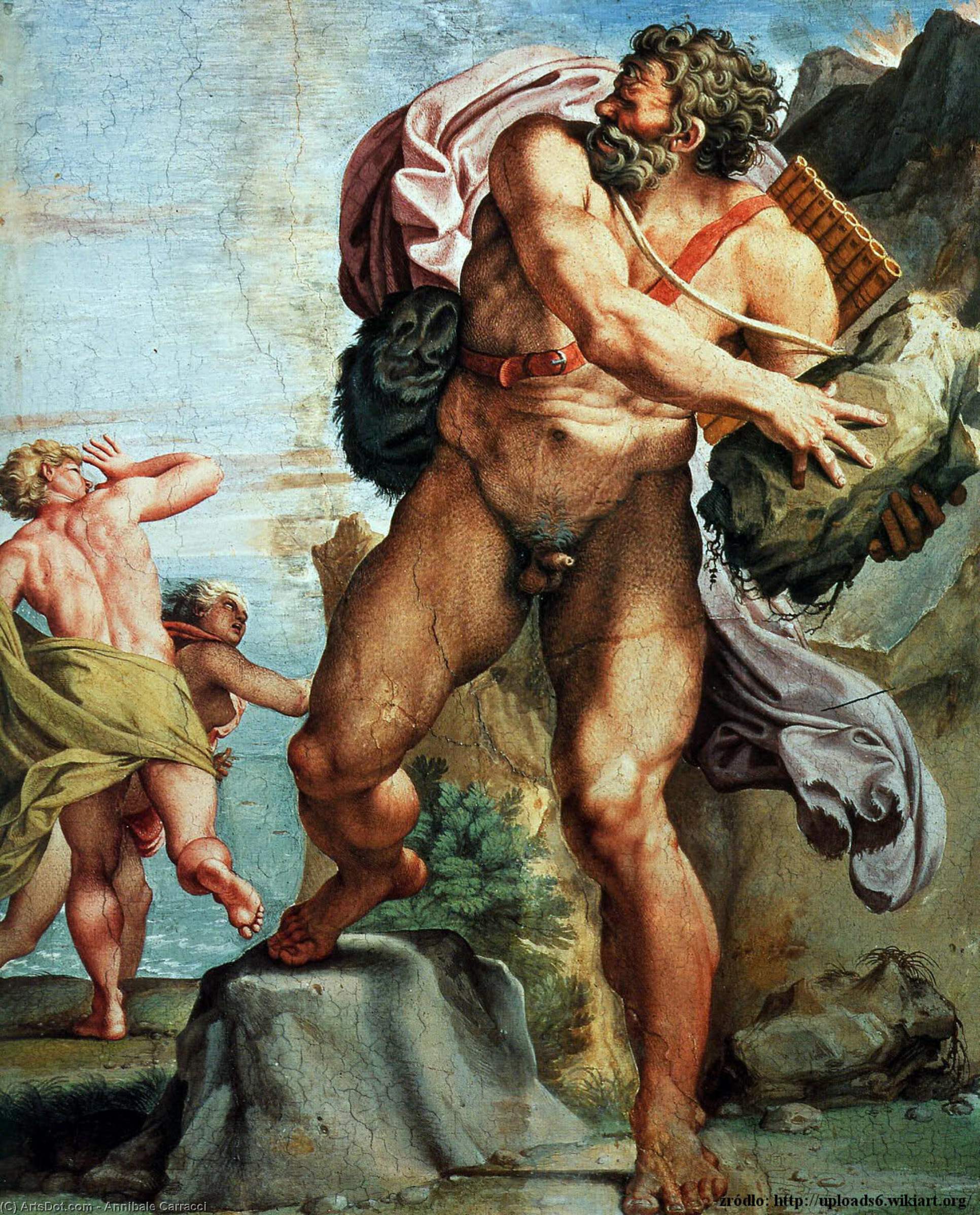 Wikioo.org - The Encyclopedia of Fine Arts - Painting, Artwork by Annibale Carracci - Polyphemos hurls a rock to Akis Sun